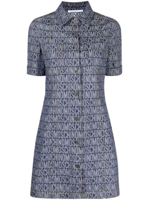 logo-jacquard denim mini dress by MOSCHINO