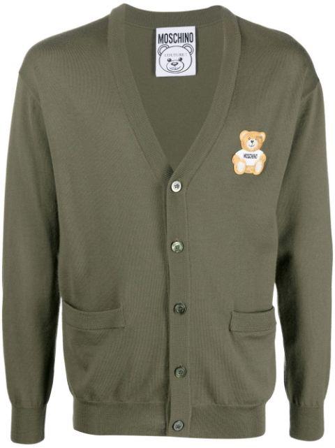 logo-patch virgin wool cardigan by MOSCHINO