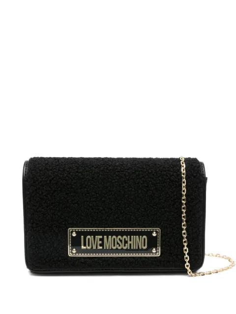 logo-plaque shearling shoulder bag by MOSCHINO