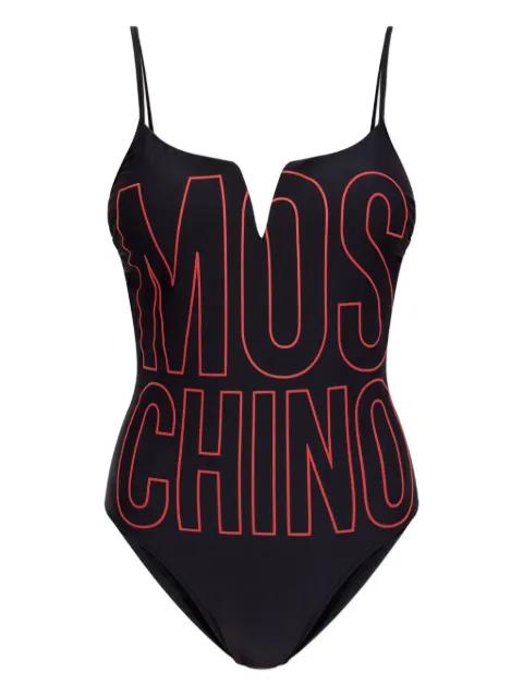 logo-print V-neck swimsuit by MOSCHINO