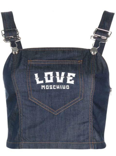 logo-print denim top by MOSCHINO