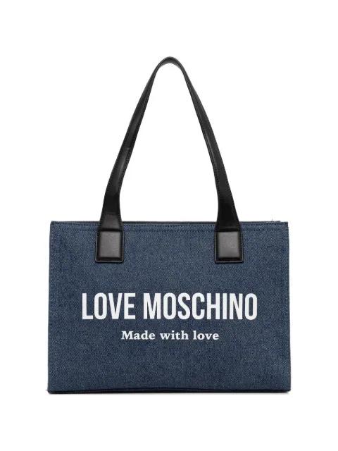 logo-print denim tote bag by MOSCHINO
