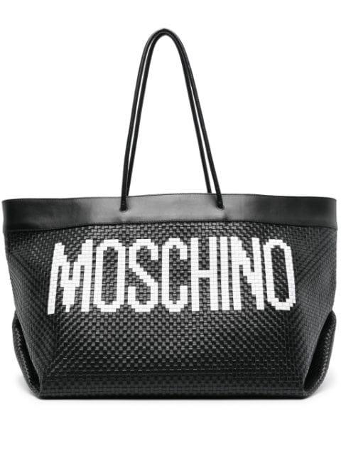 logo-print interwoven tote bag by MOSCHINO