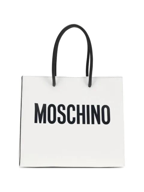 logo-print leather tote bag by MOSCHINO