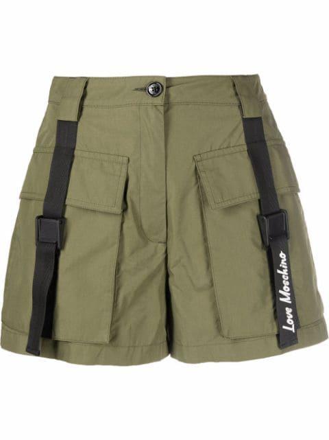 logo-tape pleated shorts by MOSCHINO