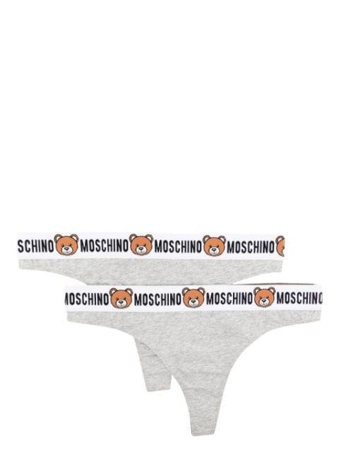 logo-waistband cotton-blend thongs (pack of two) by MOSCHINO