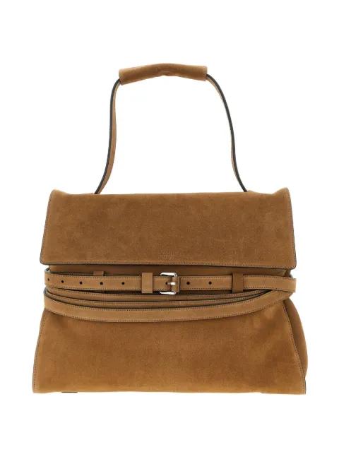 medium Tie Me belt-detail suede shoulder bag by MOSCHINO