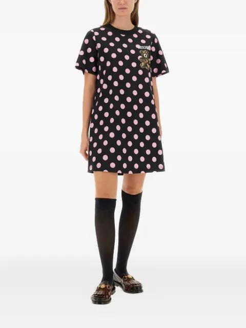 polka-dot teddy-print midi dress by MOSCHINO