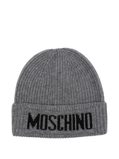 ribbed logo beanie by MOSCHINO