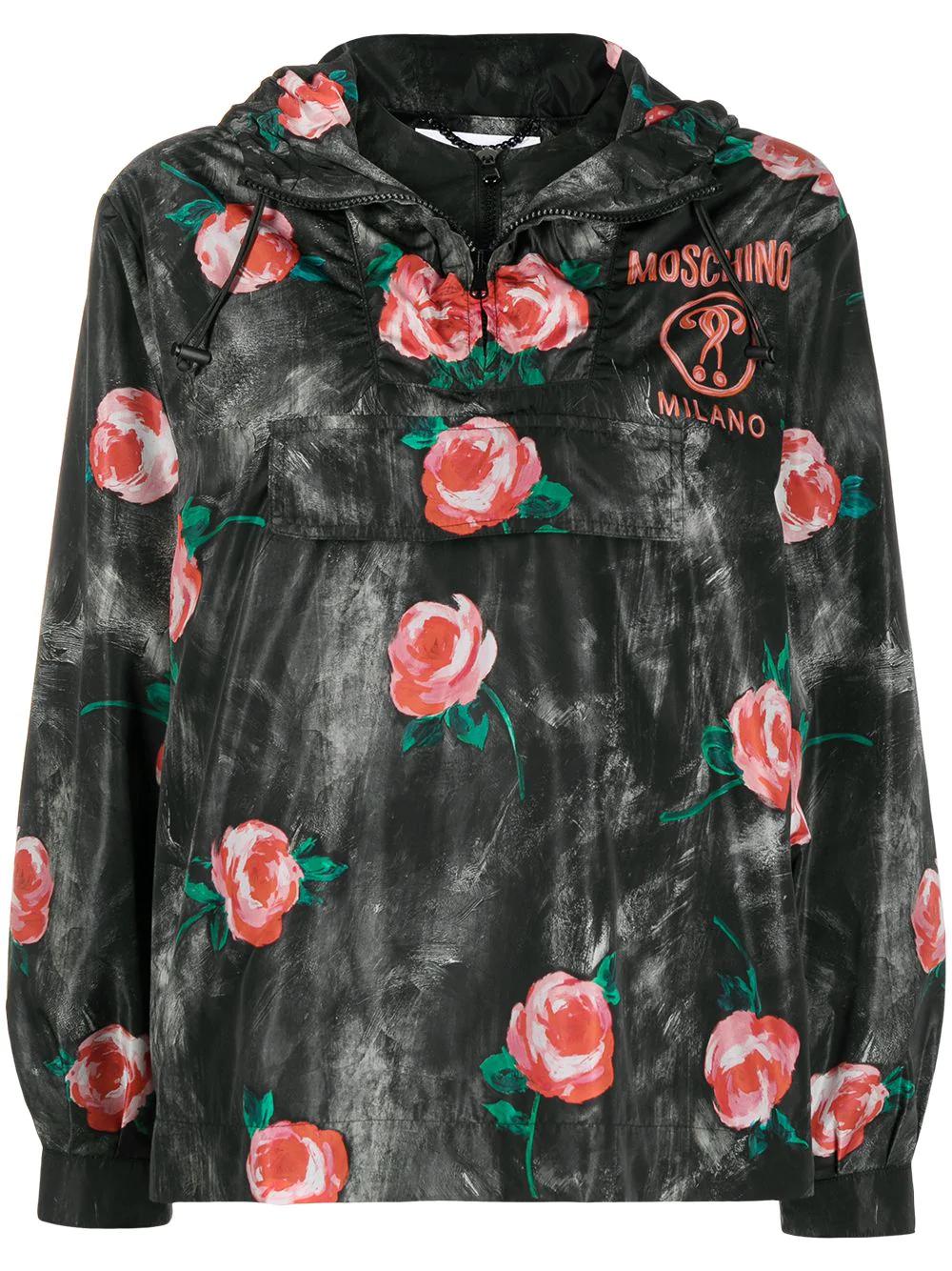 rose pattern hoodied windbreaker by MOSCHINO