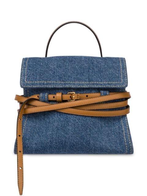 small Tie Me denim tote bag by MOSCHINO
