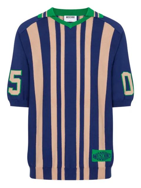 striped V-neck T-shirt by MOSCHINO