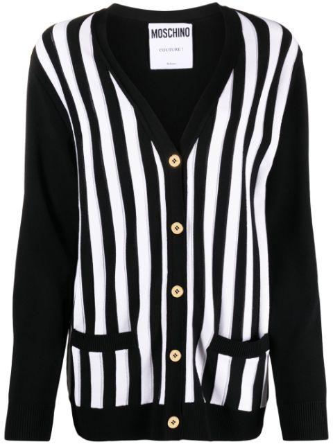 striped ribbed-knit cardigan by MOSCHINO