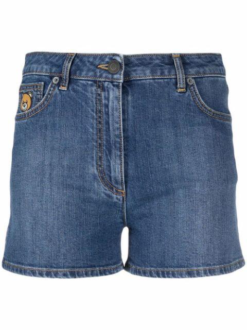 teddy bear patch denim shorts by MOSCHINO