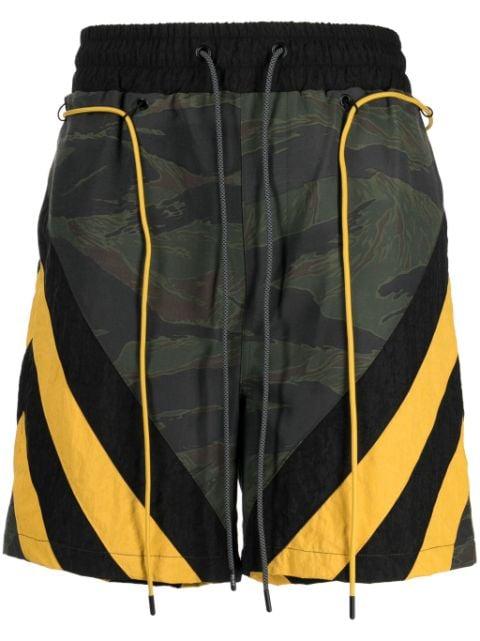 camouflage striped track shorts by MOSTLY HEARD RARELY SEEN