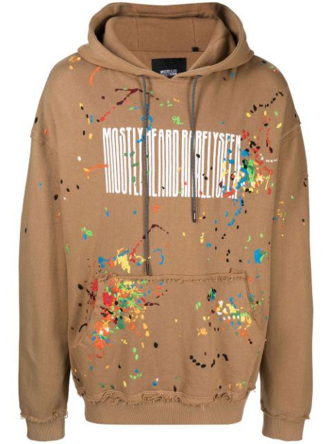 logo-print paint-splatter hoodie by MOSTLY HEARD RARELY SEEN