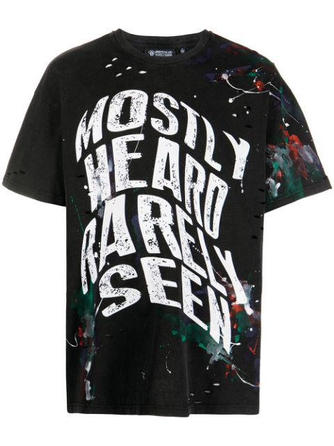 warped-text paint T-shirt by MOSTLY HEARD RARELY SEEN