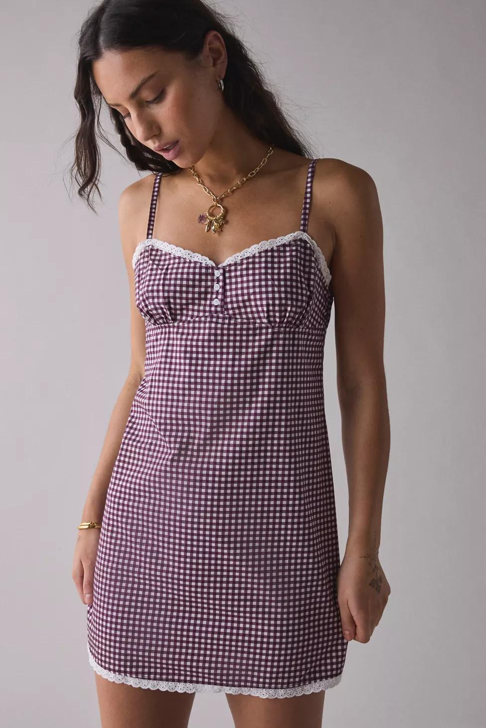 Motel Delphine Gingham Lace-Trim Cami Mini Dress by MOTEL Motel Delphine Gingham Lace-Trim Cami Mini Dress by MOTEL