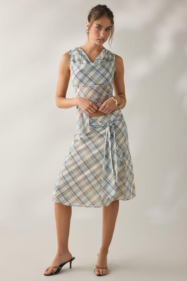 Motel Kamili Blue Check Midi Skirt by MOTEL