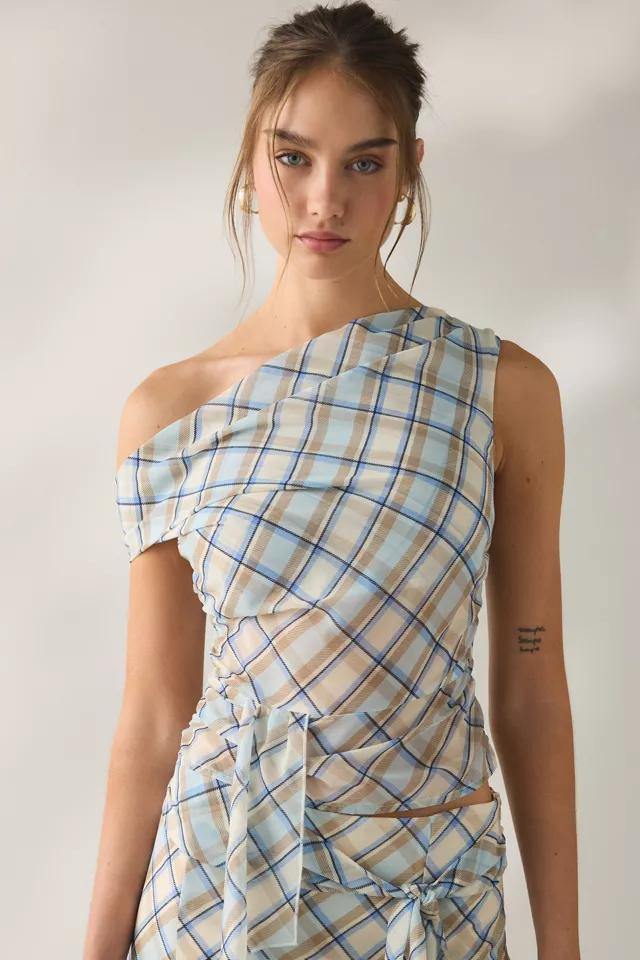Motel Maida Blue Check Convertible Tie Detail Top by MOTEL