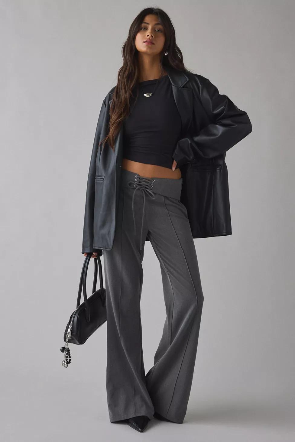 Motel Zallen Lace-Up Low-Rise Flare Trouser Pants by MOTEL