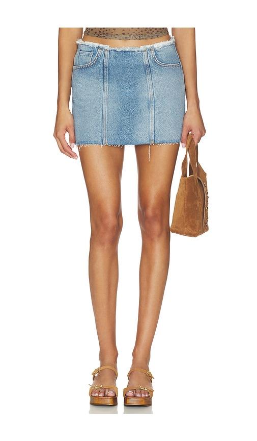 MOTHER The Chip Clip Mini Fray Skirt in Blue by MOTHER