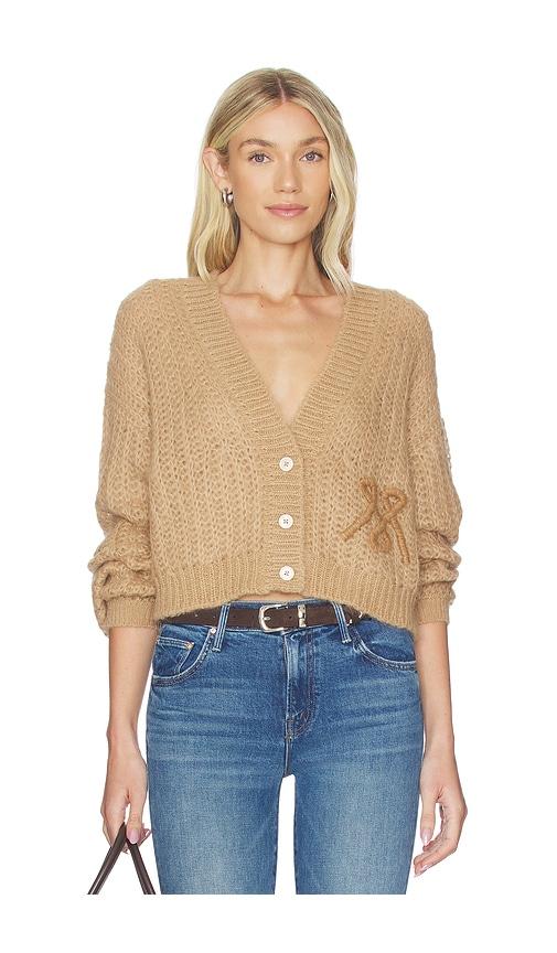 MOTHER The Puffy Sleeve Varsity Cardigan in Tan by MOTHER