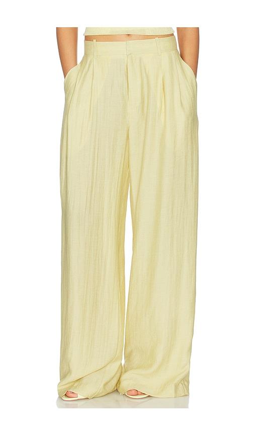 Mother of All Hedi Mid Waist Tailored Linen Pant in Lemon by MOTHER OF ALL