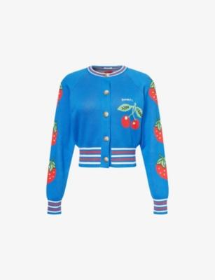 The Crop Rib Cherry-Intarsia Cotton-Blend Cardigan by MOTHER