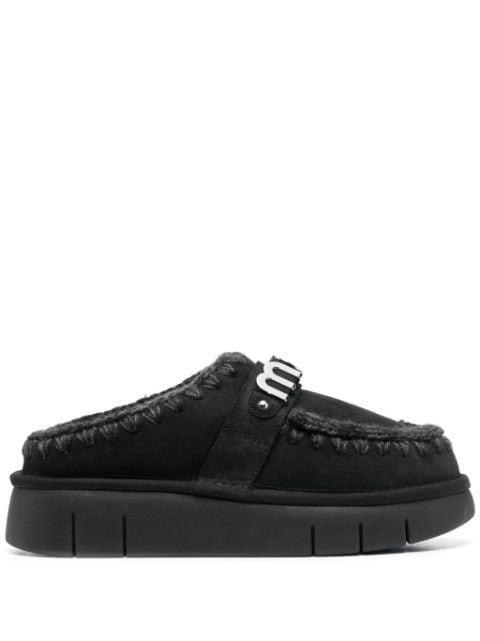 logo-lettering suede slippers by MOU