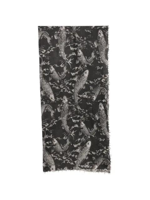 fish-print frayed scarf by MOULETA
