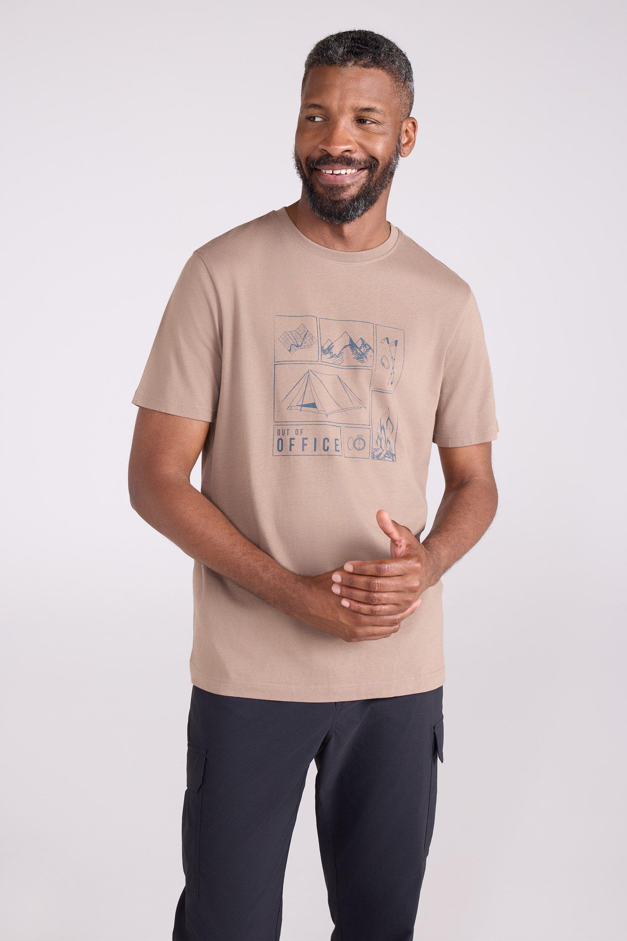 Camping Sketch Print Breathable Short Sleeve Cotton T-Shirt by MOUNTAIN WAREHOUSE