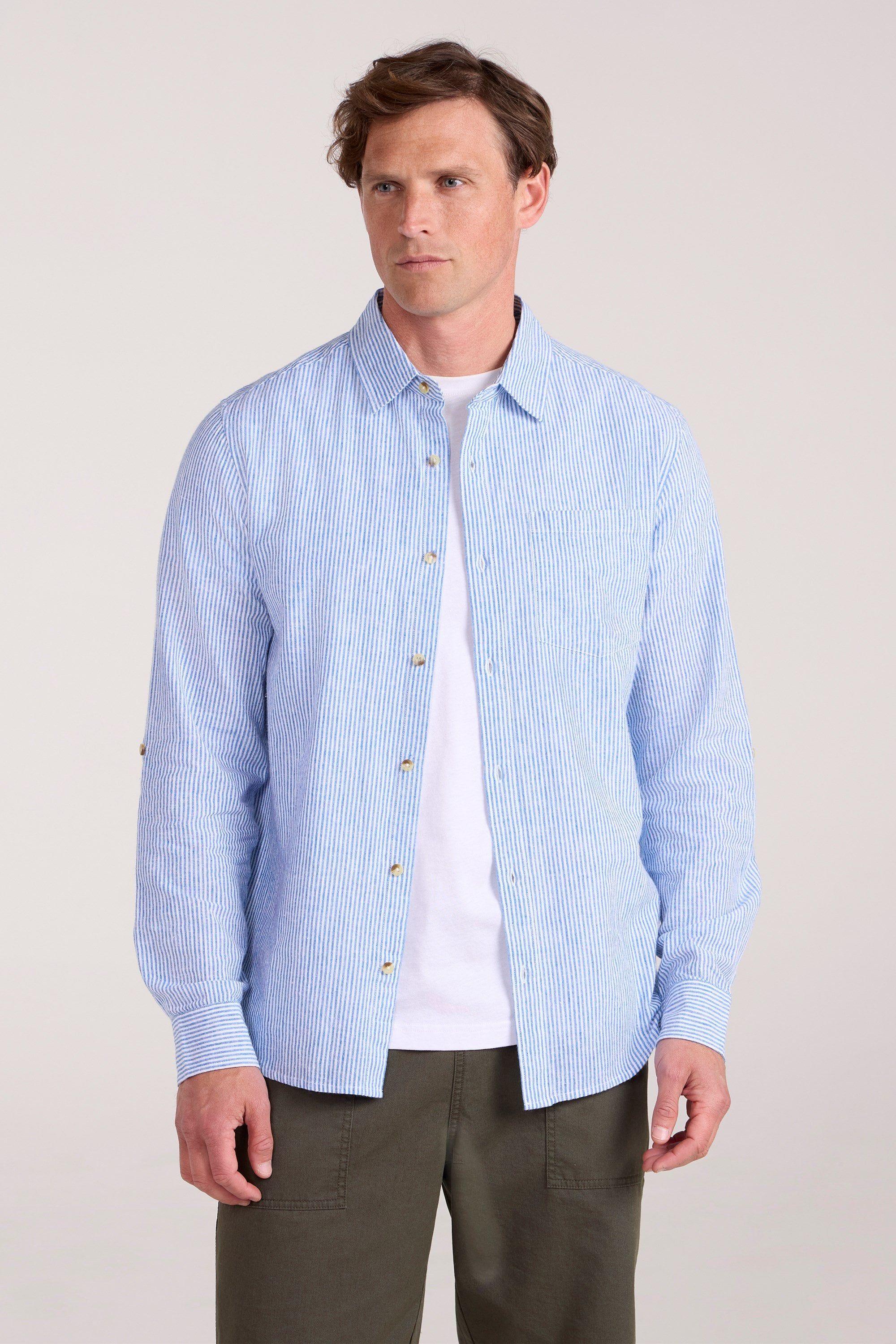 'Lowe' Striped Casual Soft Cotton Linen Button Down Long Sleeve Shirt by MOUNTAIN WAREHOUSE