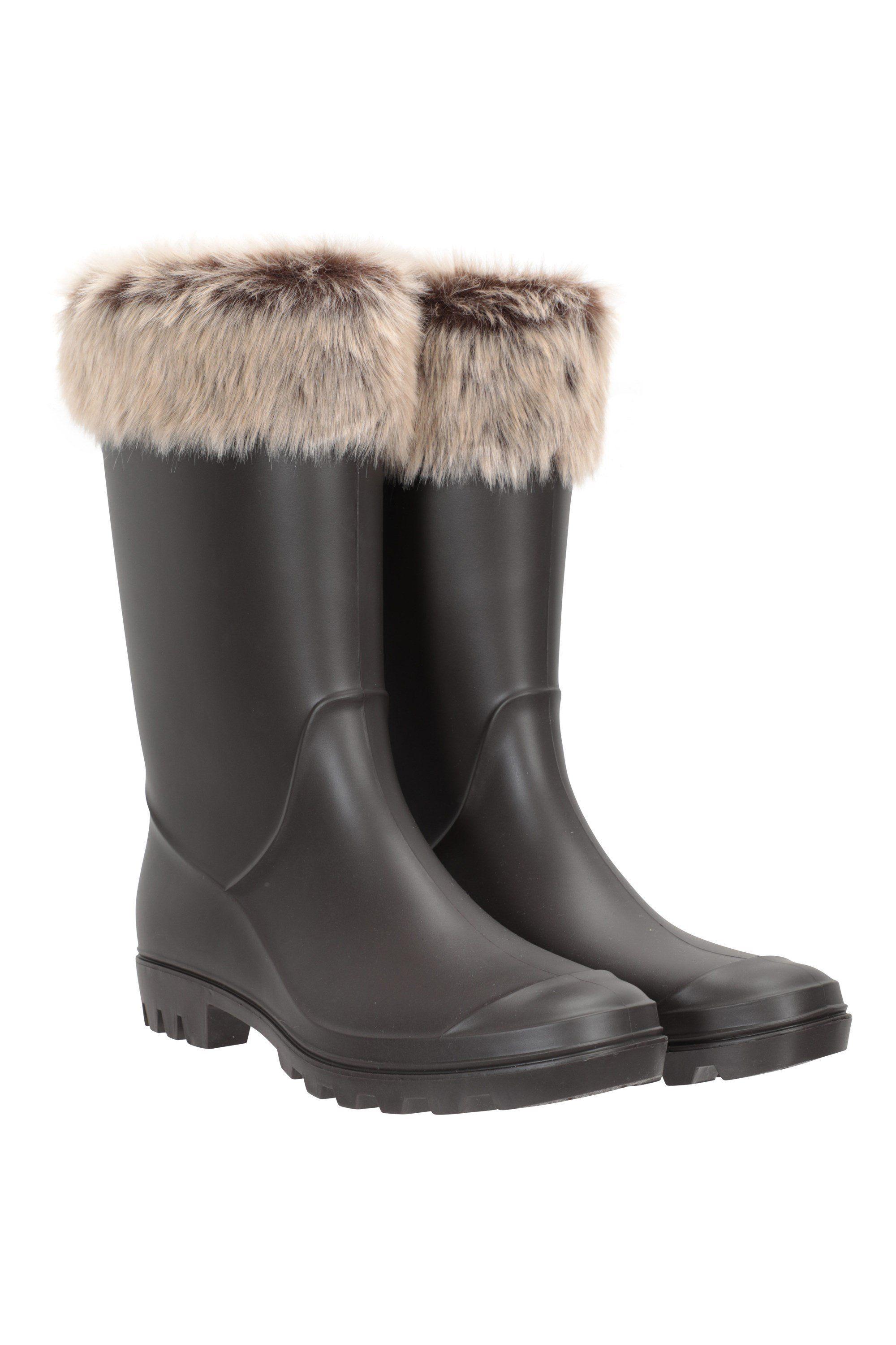 Waterproof Durable Cushioned Cotton Lined Slip On Faux Fur Wellies by MOUNTAIN WAREHOUSE