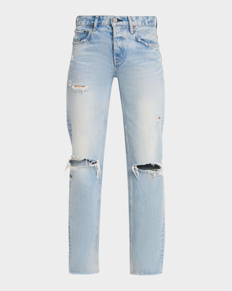 Distressed Straight Low-Rise Jeans by MOUSSY VINTAGE