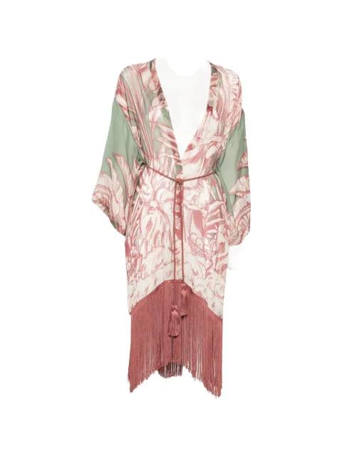 fringe-trimmed print-detail kimono by MOUTAKI
