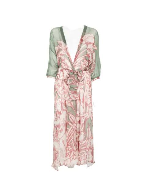 leaf-print belted kimono by MOUTAKI