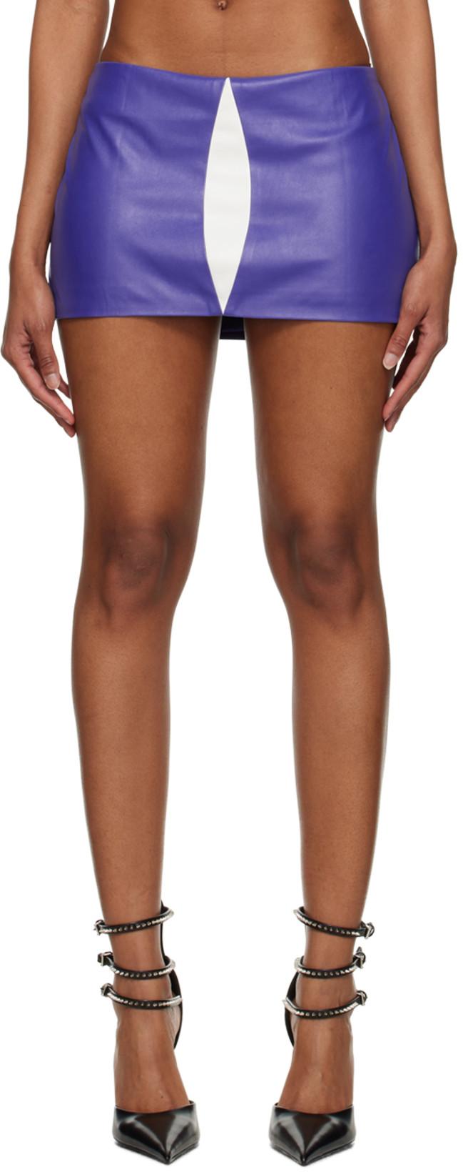 Blue Insert Faux-Leather Mini Skirt by MOWALOLA Blue Insert Faux-Leather Mini Skirt by MOWALOLA