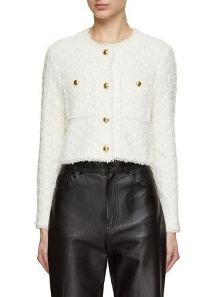 Frayed Trim Cropped Jacket by MO&CO.