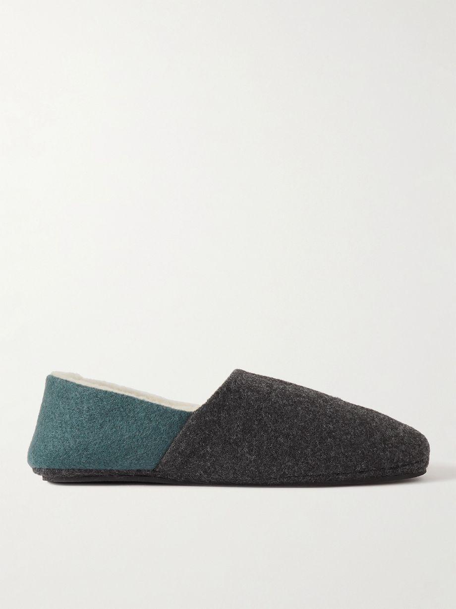 Fleece-Lined Two-Tone Recycled-Felt Slippers by MR P. Fleece-Lined Two-Tone Recycled-Felt Slippers by MR P.