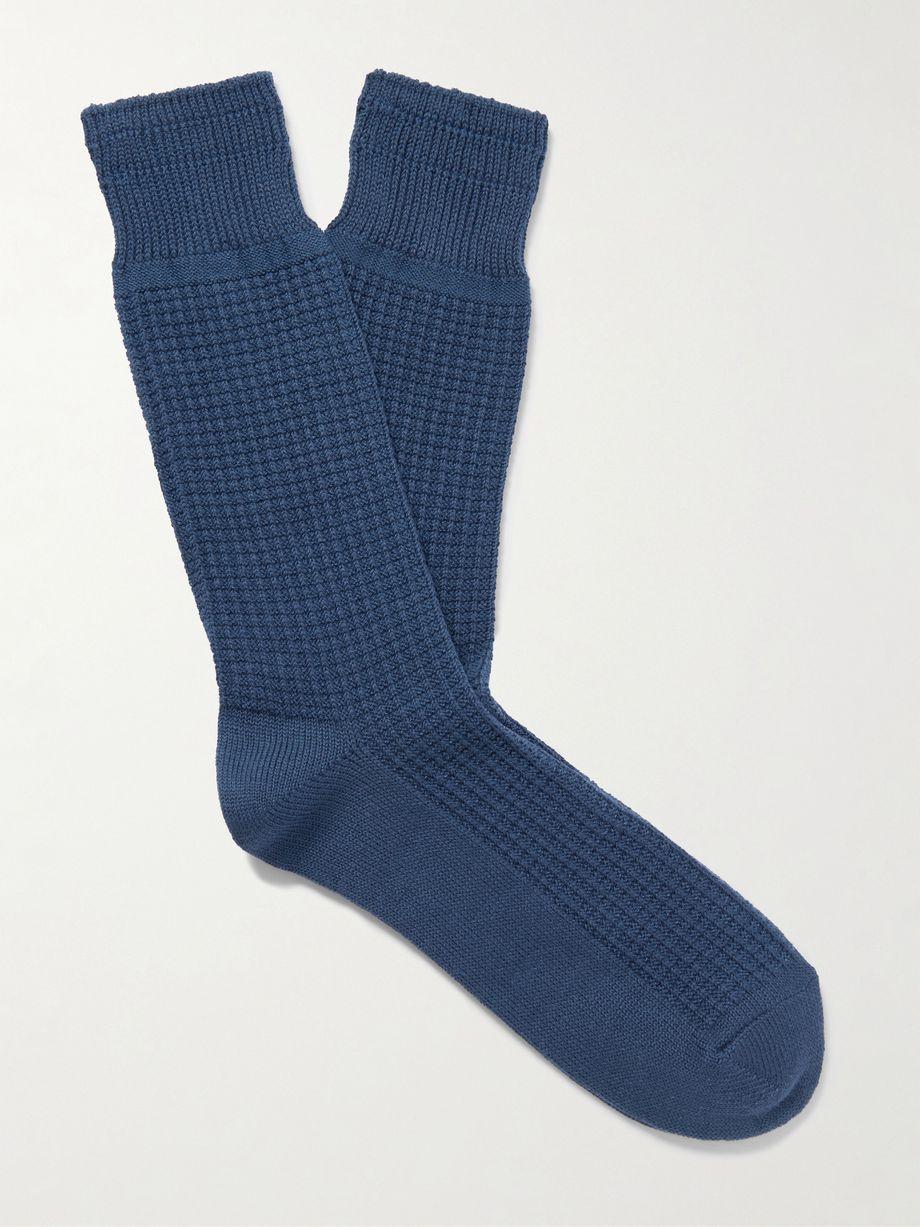 Waffle-Knit Cotton-Blend Socks by MR P.