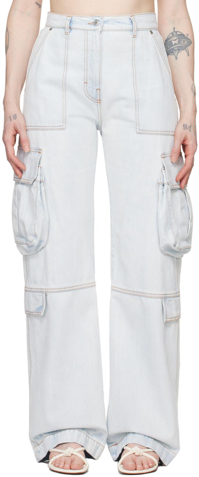 Blue Oversized Denim Cargo Pants by MSGM