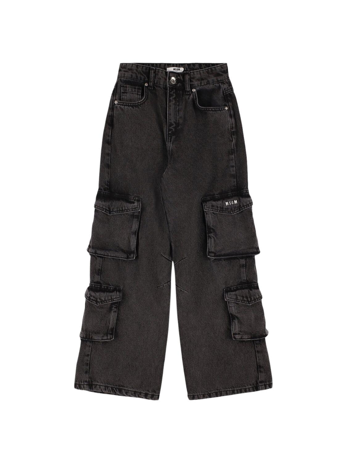 Cotton Denim Cargo Jeans by MSGM