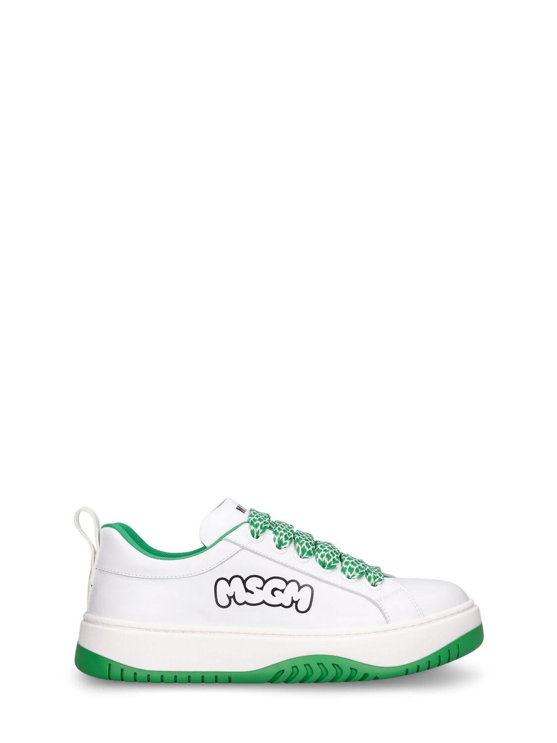 Logo Print Leather Lace-up Sneakers by MSGM