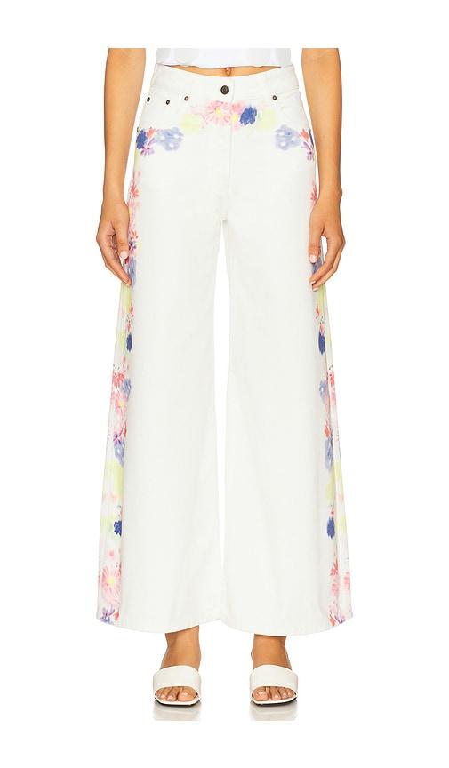 MSGM Printed Wide Leg Pants in White by MSGM