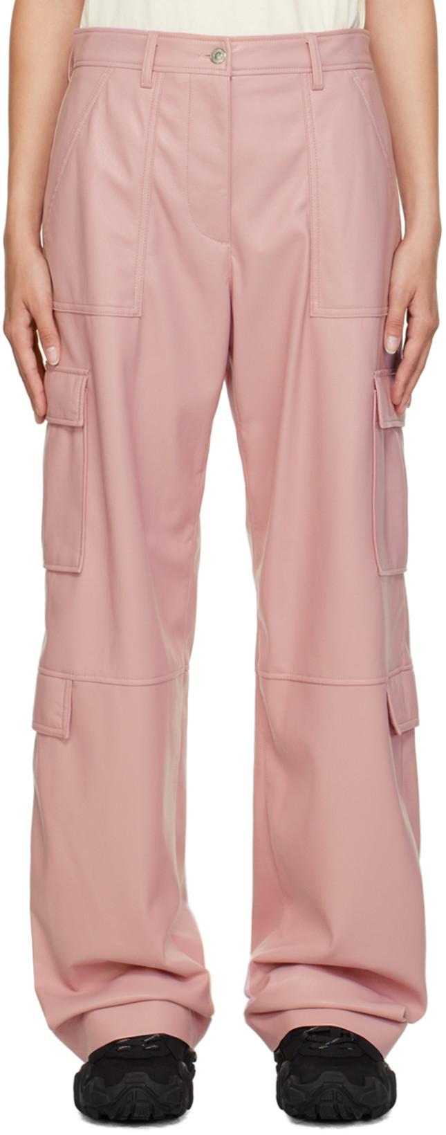 Pink Cargo Pockets Faux-Leather Trousers by MSGM