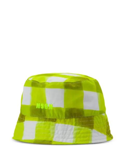 checked-pattern logo-embroidered bucket hat by MSGM