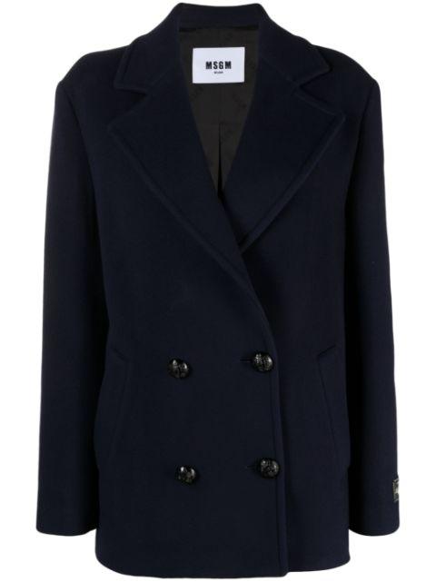 double-breasted logo-patch jacket by MSGM