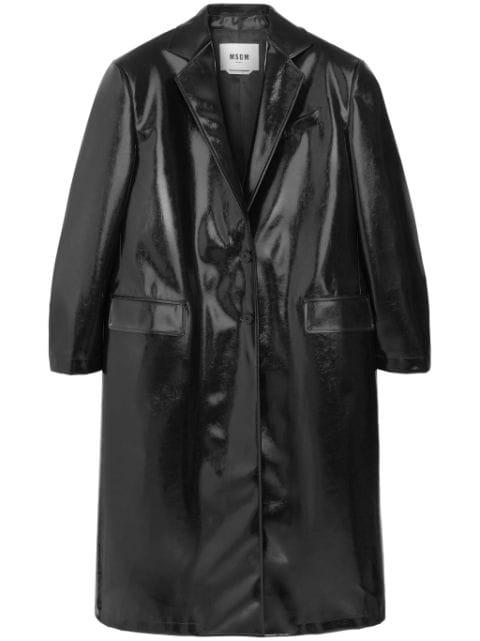 faux-leather single-breasted coat by MSGM