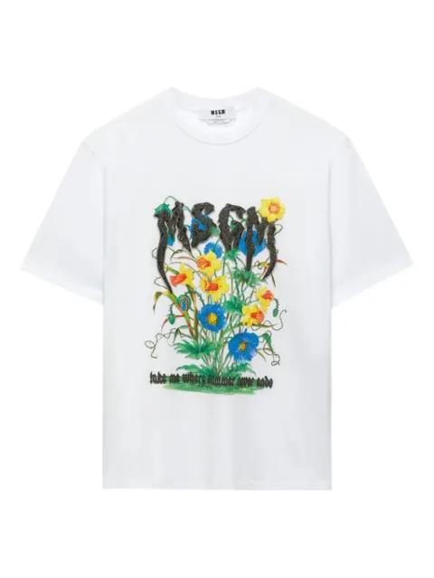 floral-embellished logo T-shirt by MSGM